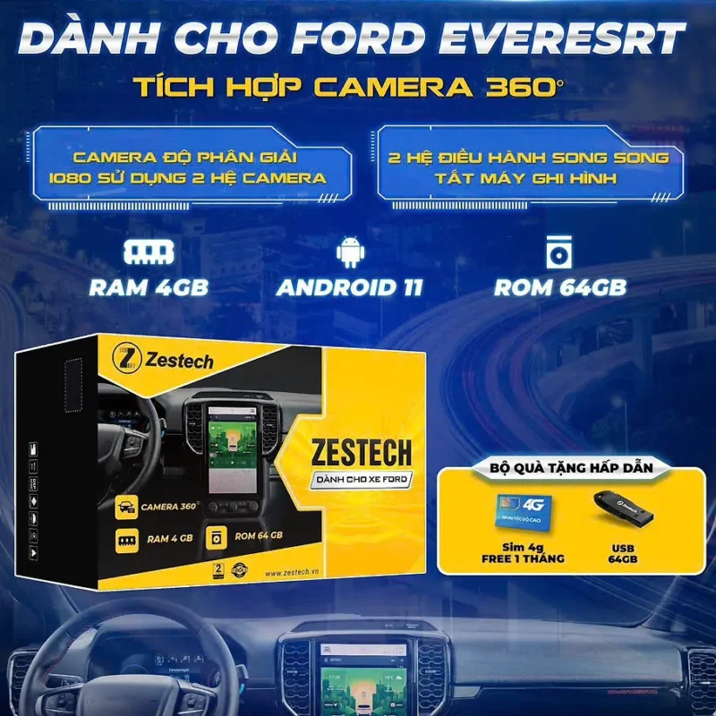 Lắp Màn Hình Android Liền Camera 360 Cho Ford Everest